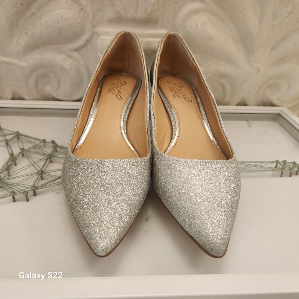 Jewel Badgley Mishka Royalty Pointed Silver Toe Kitten Heels. NIB. Size Various - Picture 5 of 11
